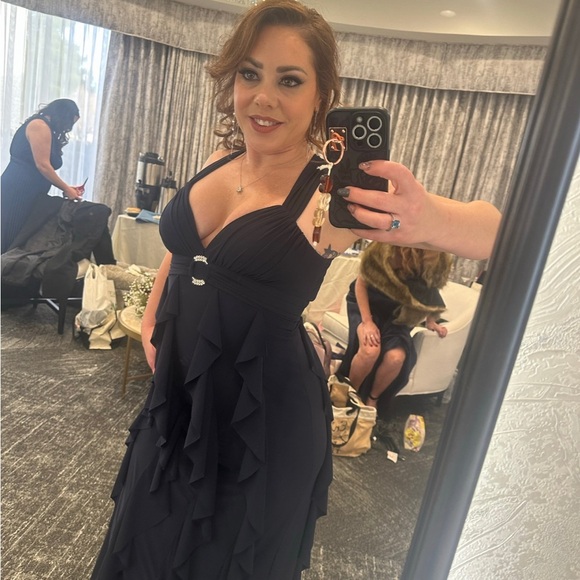 Betsy & Adam Black Ruffle Prom Dress - Picture 1 of 11